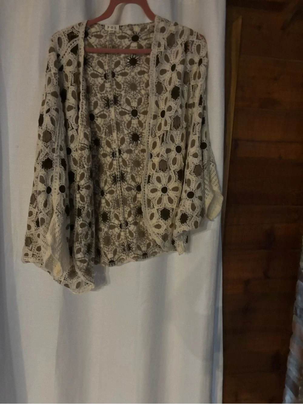 POL Crochet Floral cardigan in Cream and Brown